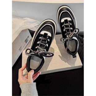 女 厚底百搭运动休闲板鞋 7cm内增高小香风黑白拼色熊猫鞋 2025新款