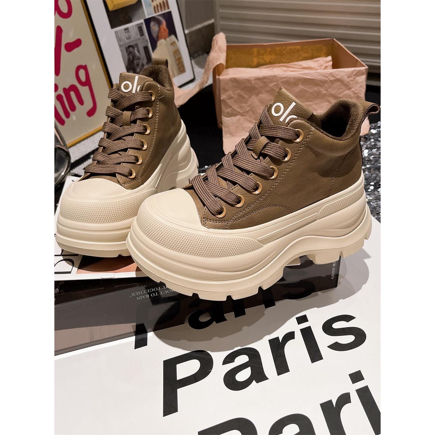 大头系带厚底松糕内增高松糕鞋