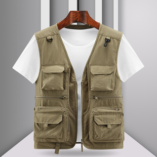 男装马甲户外轻薄摄影背心夏天休闲多口袋钓鱼网眼休闲坎肩外套
