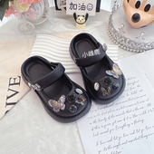 黑色玛丽珍公主洞洞鞋 软底户外包头儿童凉鞋 2025新款 女童夏季 拖鞋