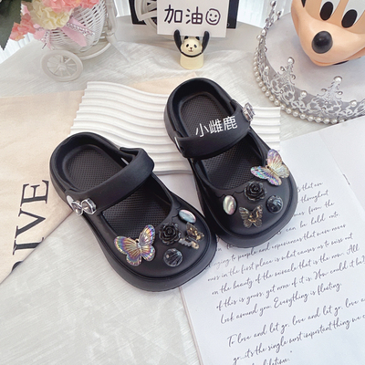 女童夏季黑色玛丽珍公主洞洞鞋