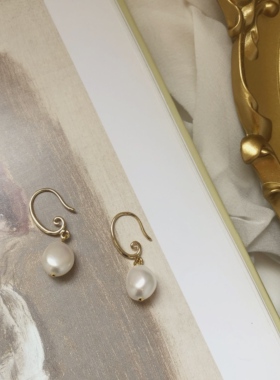 巴洛克舞会 经典复古不规则巴洛克天然珍珠耳环耳坠 无耳洞耳夹