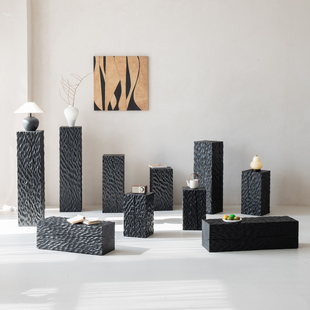 侘寂风黑色实木家用沙发边几民宿酒店原木墩子花架高级感艺术摆件