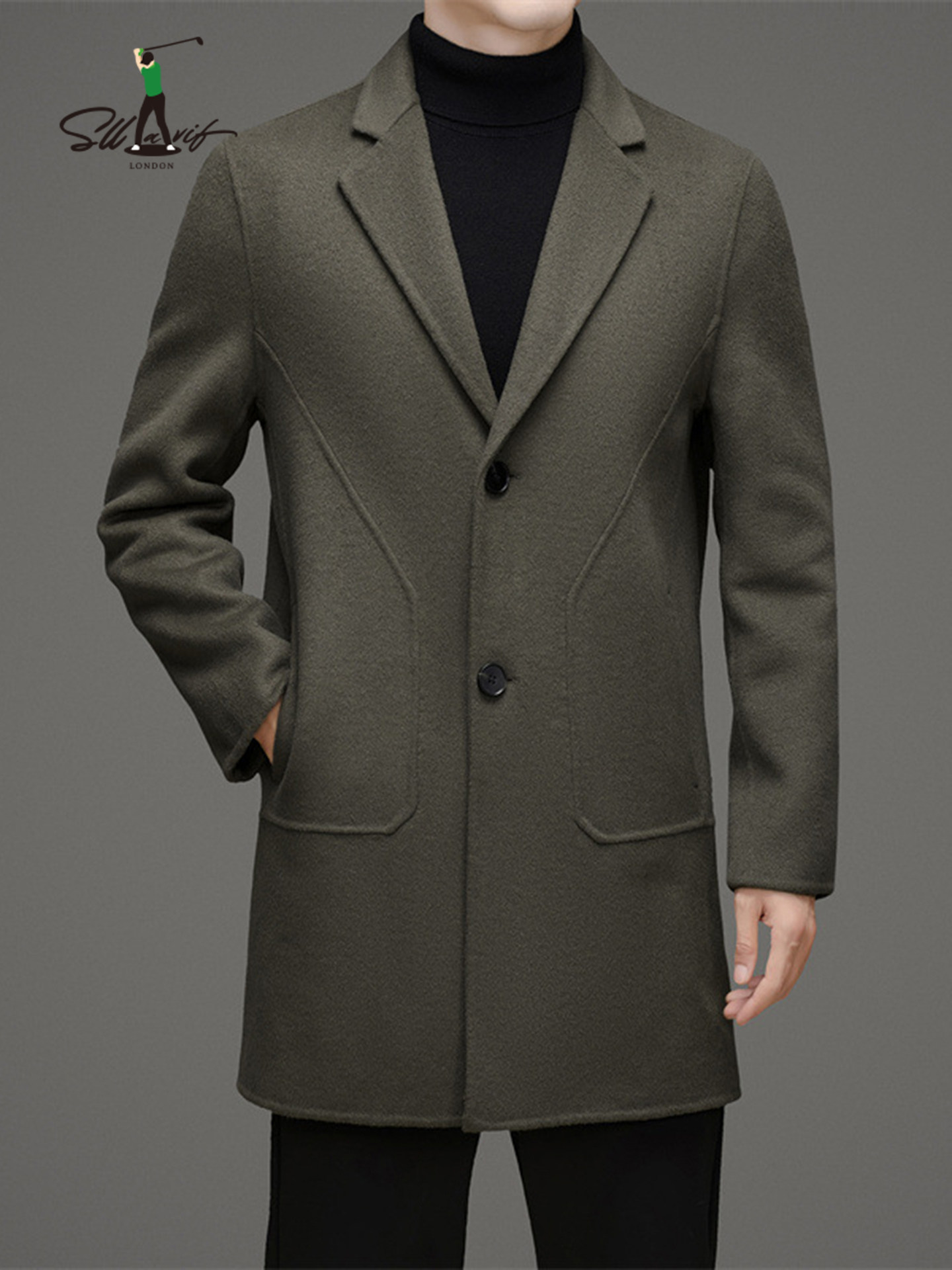 萨拉维夫高级感羊毛毛呢大衣男中长款冬季加厚潮流英伦风休闲外套