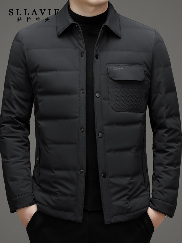 萨拉维夫高档轻薄羽绒服男冬季中年商务休闲保暖抗寒翻领休闲外套,男装,羽绒服,淘宝优惠券,粉丝福利购,淘宝优惠卷