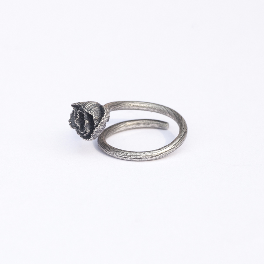 原创设计《罂粟花》925纯银戒指女食指尾戒单身小指个性创意饰品