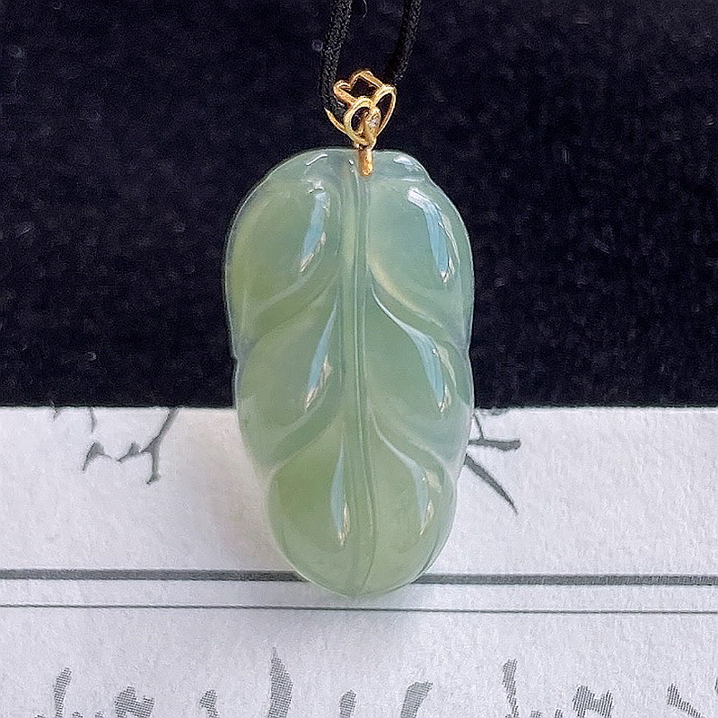 天然翡翠A货18K金镶冰种黄翡