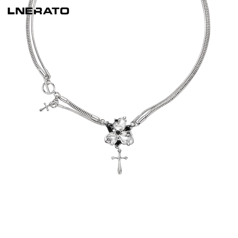 LNERATO露娜依蕾托新纪元少女系列黑白兰花双层项链女叠戴锁骨链