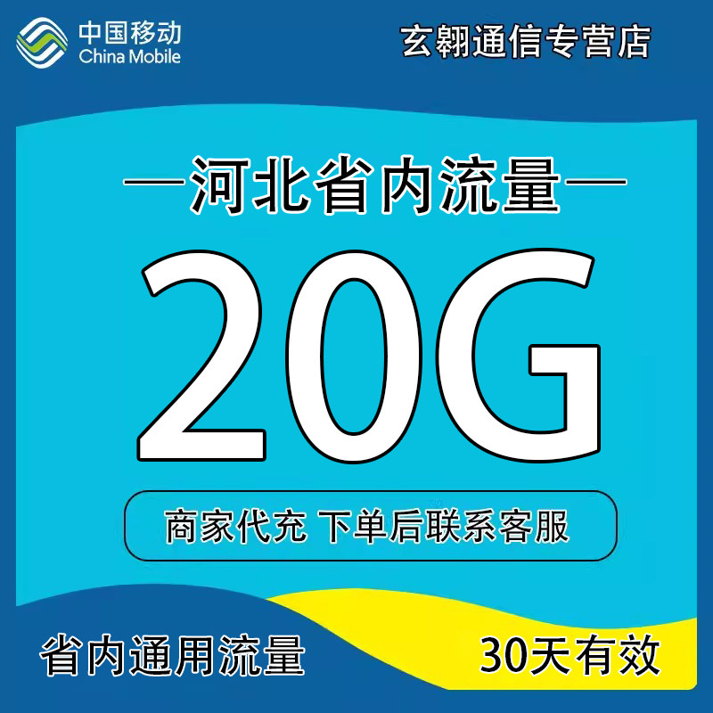 河北移动流量充值20GB省内流量包2/3/4/5G省内通用流量包30天有效