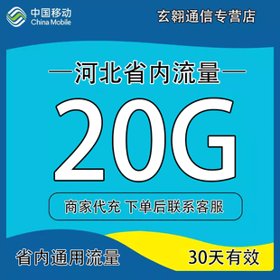河北移动流量充值20GB省内流量包2/3/4/5G省内通用流量包30天有效