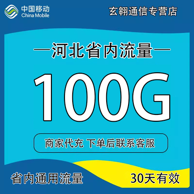 河北移动流量充值100GB省内流量包2/3/4/5G省内通用流量30天有效