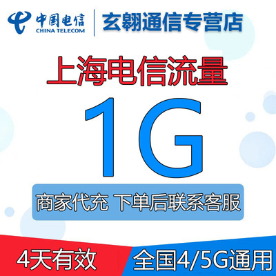 上海电信流量充值1G全国通用中国电信流量加油叠加包4天有效