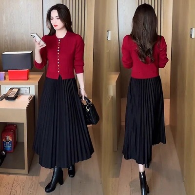 假两件针织连衣裙女2025秋冬新款