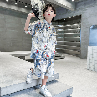 男童汉服夏装套装中国风盘扣龙纹唐装古风男孩夏季薄款中式表演服