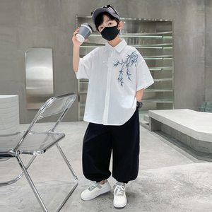 男童汉服套装夏季短袖复古2025新款唐装中大童新中式国风演出服潮