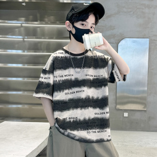 男童夏装T恤条纹短袖2026新款夏季男孩痞帅气时髦韩版潮酷短袖t恤