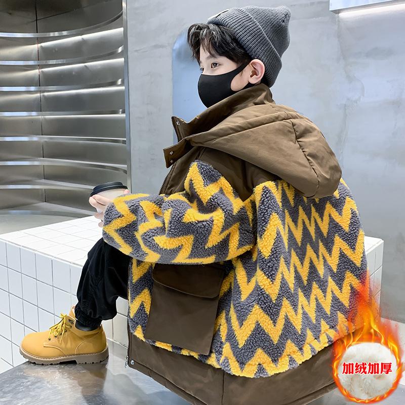 男童加绒羊羔绒棉衣秋冬装