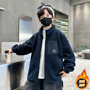 男童双面绒外套秋冬奥粒绒上衣2025新款中大童帅气男孩冬季保暖衣