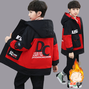 男童加绒派克服秋冬装棉衣2024新款中大童棉袄男孩儿童羊羔绒外套