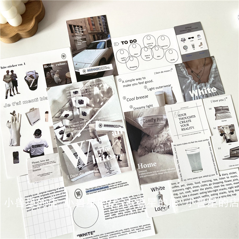 ins韩国daindemoon白色系简约素材贴纸包高级卡片贴纸装饰 手机壳