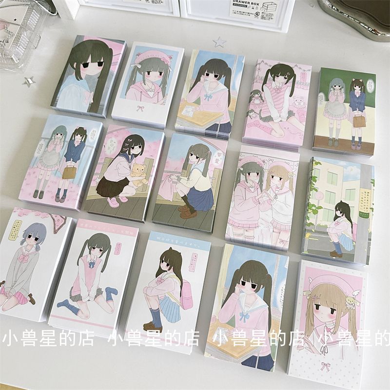 日系漫画少女卡通封口贴纸亮膜带背切15款手帐装饰素材包装封口贴