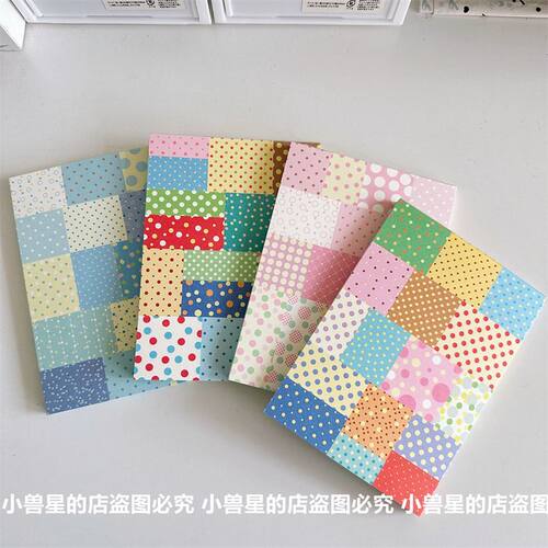 原创撞色波点素材纸拼布便签本手账装饰拼贴打底50P古早无粘分装