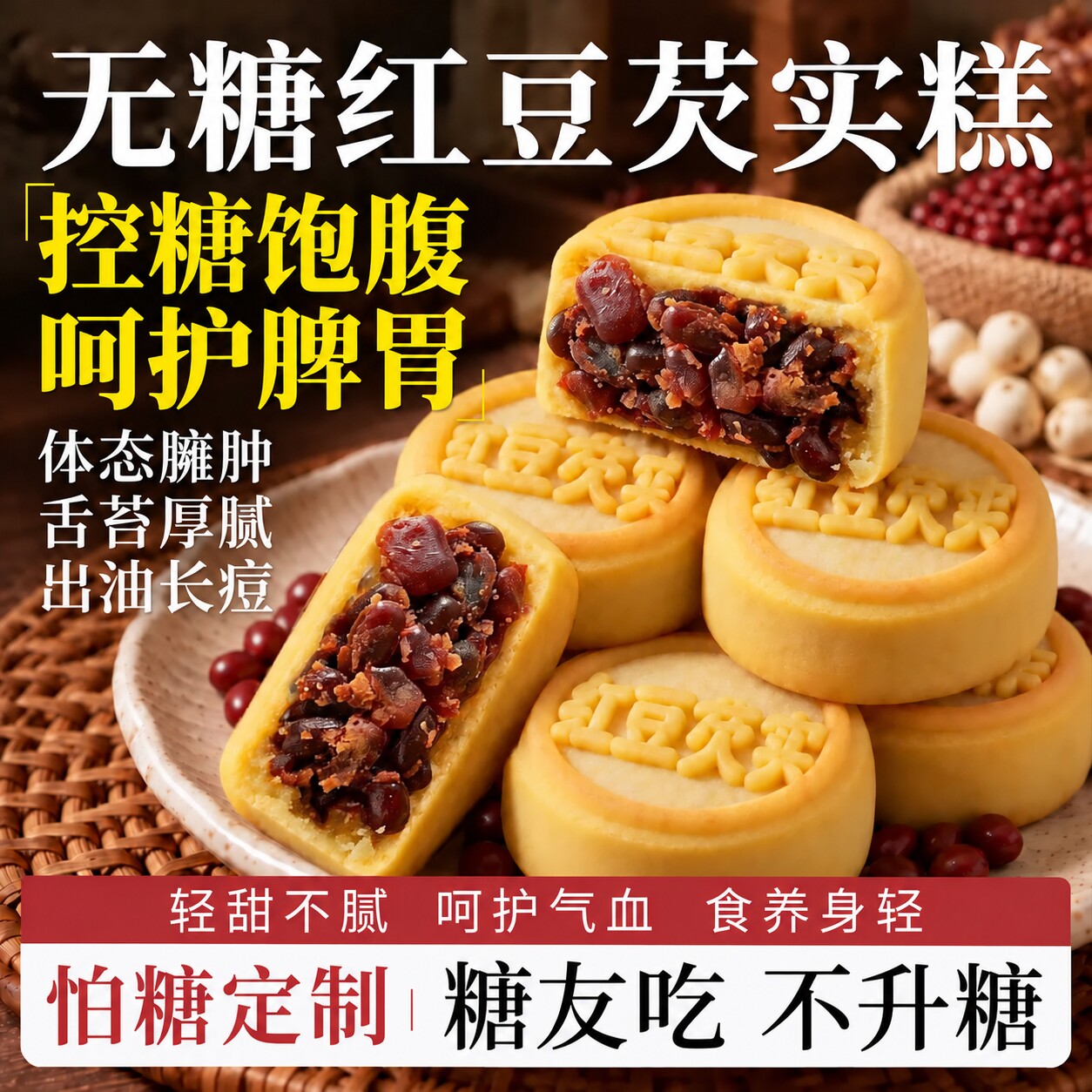 无糖红豆芡实糕糖人定制红豆糕健康早餐代餐解馋中式糕点食品零食