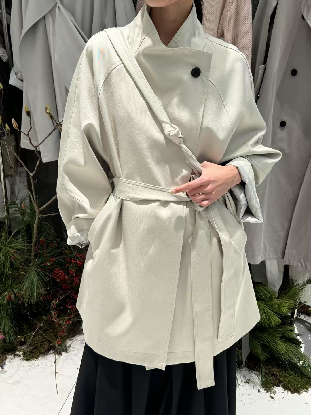 DVZ 春短款风衣小个子系带廓形立领外套新款百搭一粒扣配包大衣女