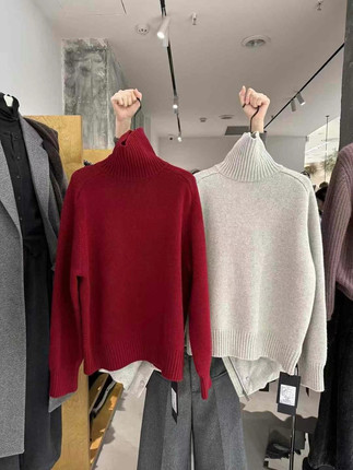 DVZ 100%纯羊毛高领毛衣女2025冬季新款韩版慵懒风宽松显瘦上衣