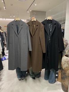 欧洲站2025秋冬轻奢羊毛大衣欧货长袖V领ins过膝长款风衣西装外套