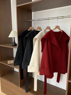 2024年秋钉扣斗篷高级感双面羊绒大衣女宽松披肩领羊毛海军领外套