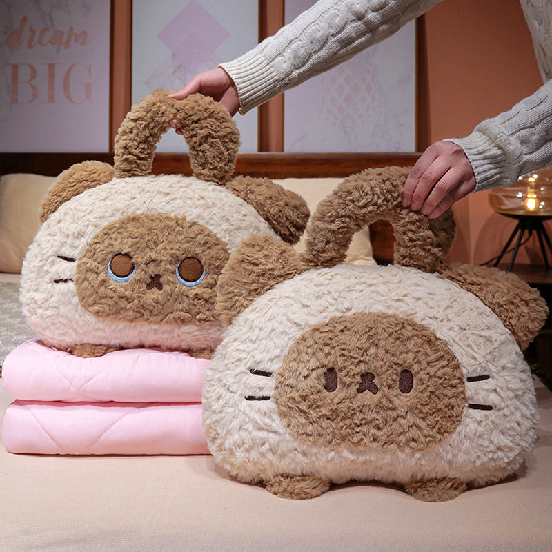 可爱暹罗猫抱枕被子卧室办公室大靠背沙发午睡空调毯子车载腰靠垫