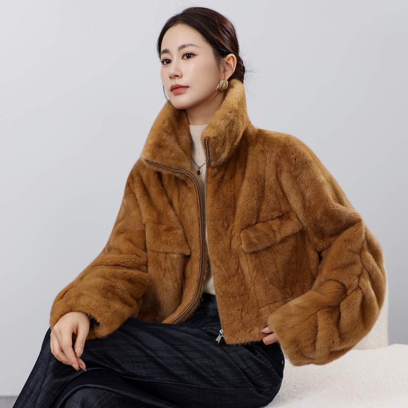 进口紫标天鹅绒整貂貂皮大衣女