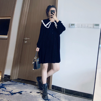 减龄200斤时尚风胖mm丝绒连衣裙