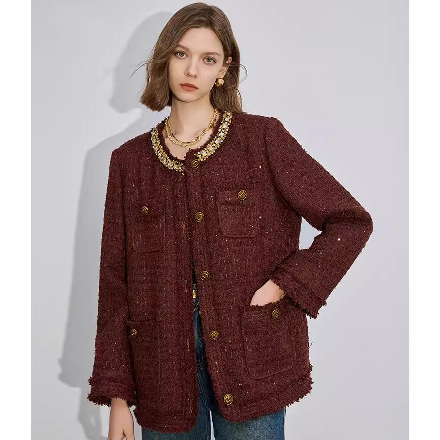 爵莱菲大码美拉德小香风外套女2025秋季新款钉珠宽松粗花呢名媛,女装/女士精品,常规大码外套,淘宝优惠券,粉丝福利购,淘宝优惠卷