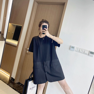 撞色宽松200斤加肥加大胖mm显瘦遮肚裙子休闲韩版 连衣裙 2025新款