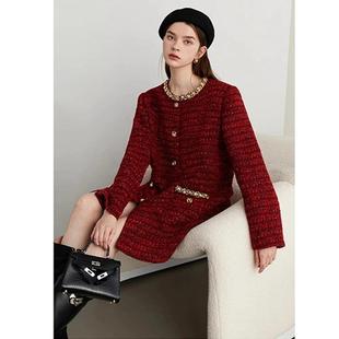 红色小香风外套女新年本命年大衣连衣裙大码 爵莱菲2024冬季 新款