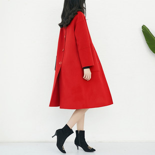 亏本清仓赫本风高端冬季结婚红色中长款双面呢大衣女零羊绒外套