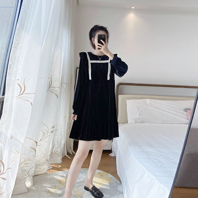 丝绒秋装新款微胖风遮肉连衣裙