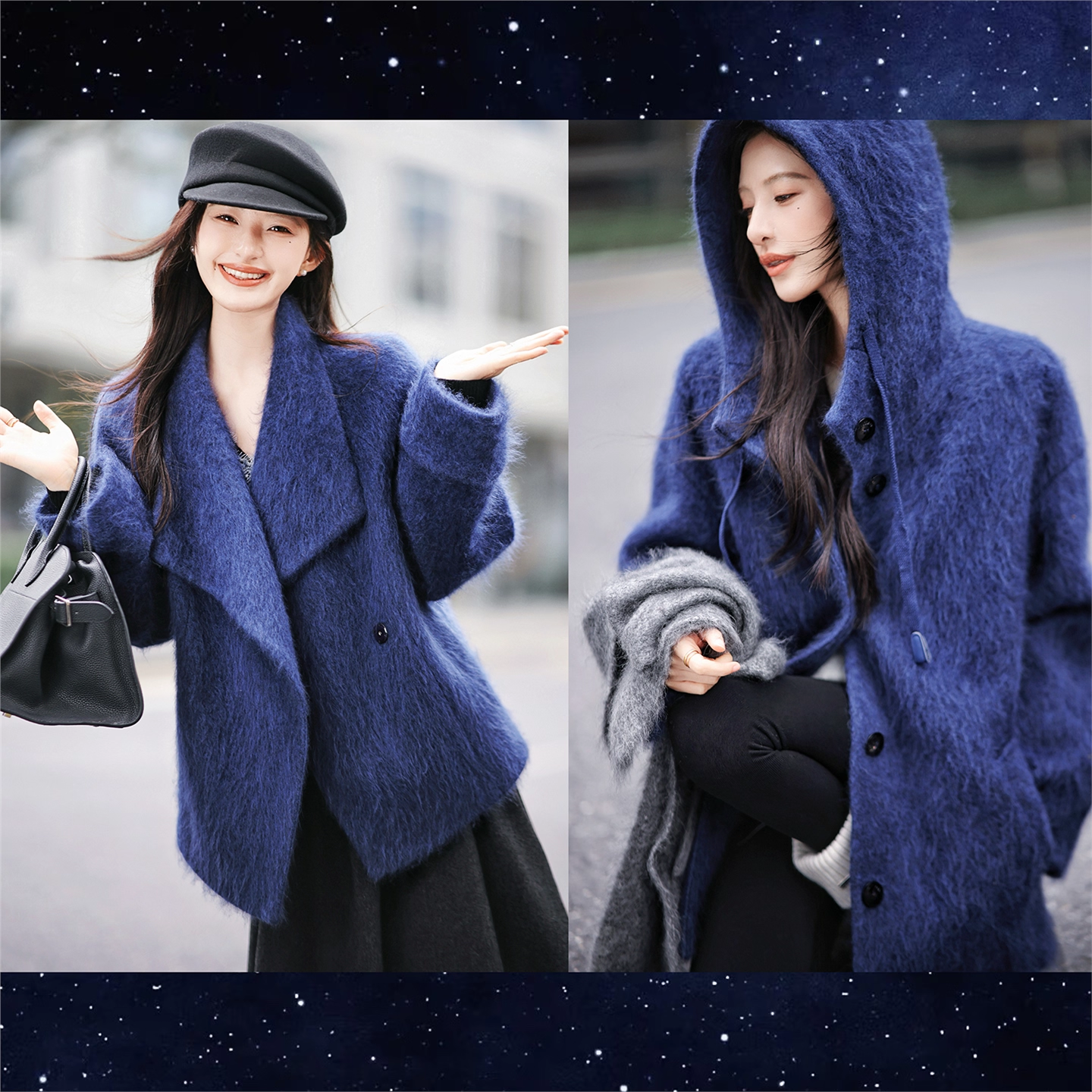 爵莱菲大码发光拉毛大衣短翻领版|羊绒 羊毛皱优雅大衣女胖mm