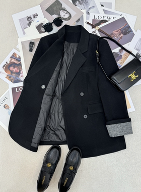 2025冬季新款小西装中长款外套女装内胆羽绒服高级设计感毛呢大衣