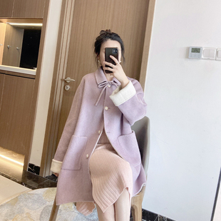 双面羊绒大衣女2026年冬季新款中长款高端紫色毛呢秋冬外套小个子