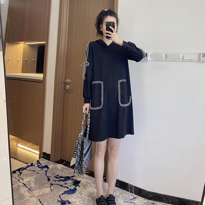 大码女装2021新秋冬胖妹妹微胖200斤宽松大码显瘦连衣裙长袖黑色