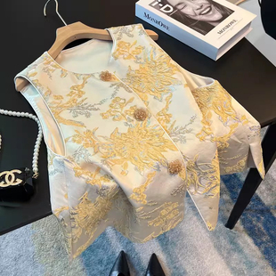 无袖 国风提花盘扣背心马甲女气质春款 坎肩 繁花新中式 爵莱菲大码