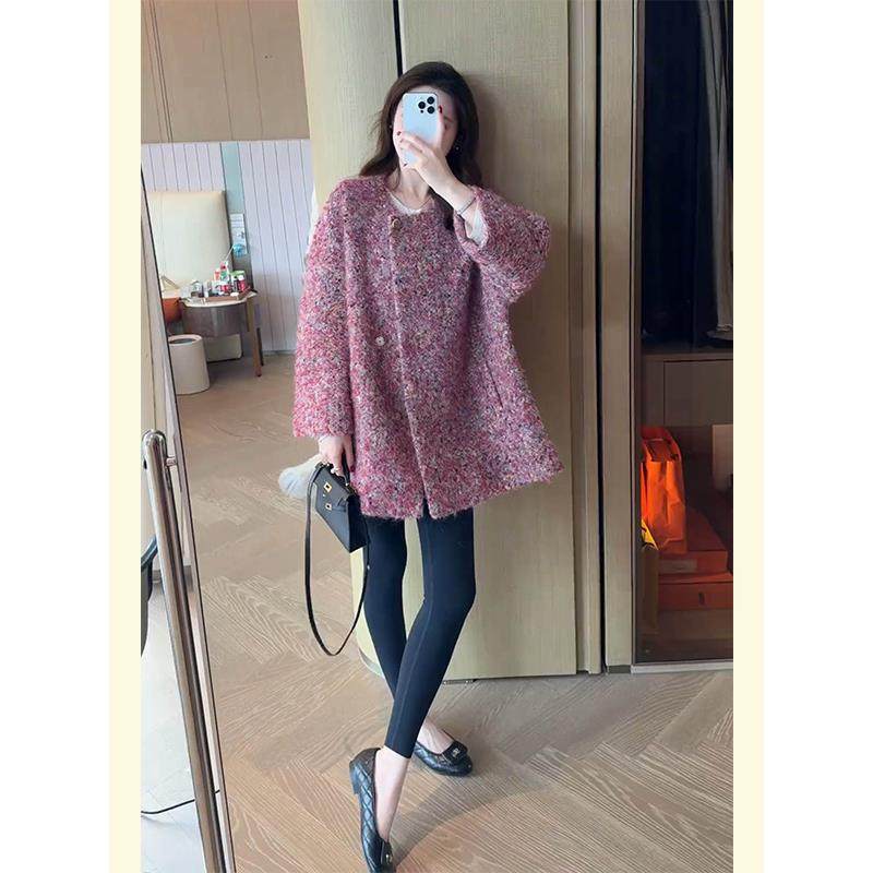 爵莱菲大码富家千金感小香风宽松气质中长款树莓色毛呢厚外套女,女装/女士精品,大码羽绒服,淘宝优惠券,粉丝福利购,淘宝优惠卷