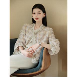 粗花呢香风外套女秋冬2025 法式 爵莱菲大码 胖mm羊毛棉混纺九分袖