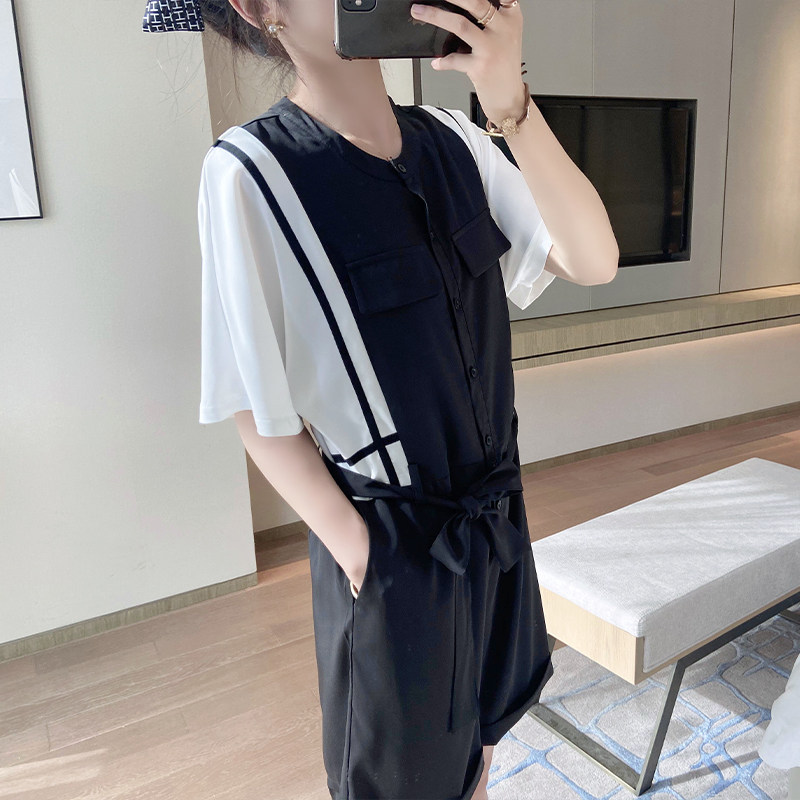 连体短裤女夏连体裤夏季2021新款连身裤大码气质雪纺胖mm显瘦宽松
