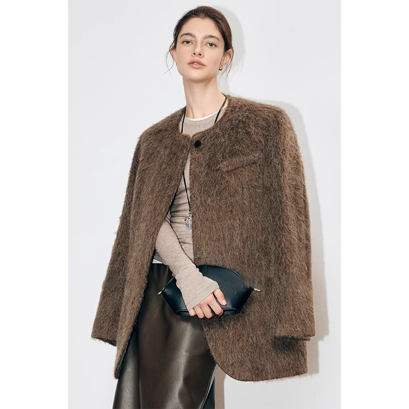 爵莱菲大码胖mm毛呢外套女冬小香风高级感宽松大衣开衫羽绒服