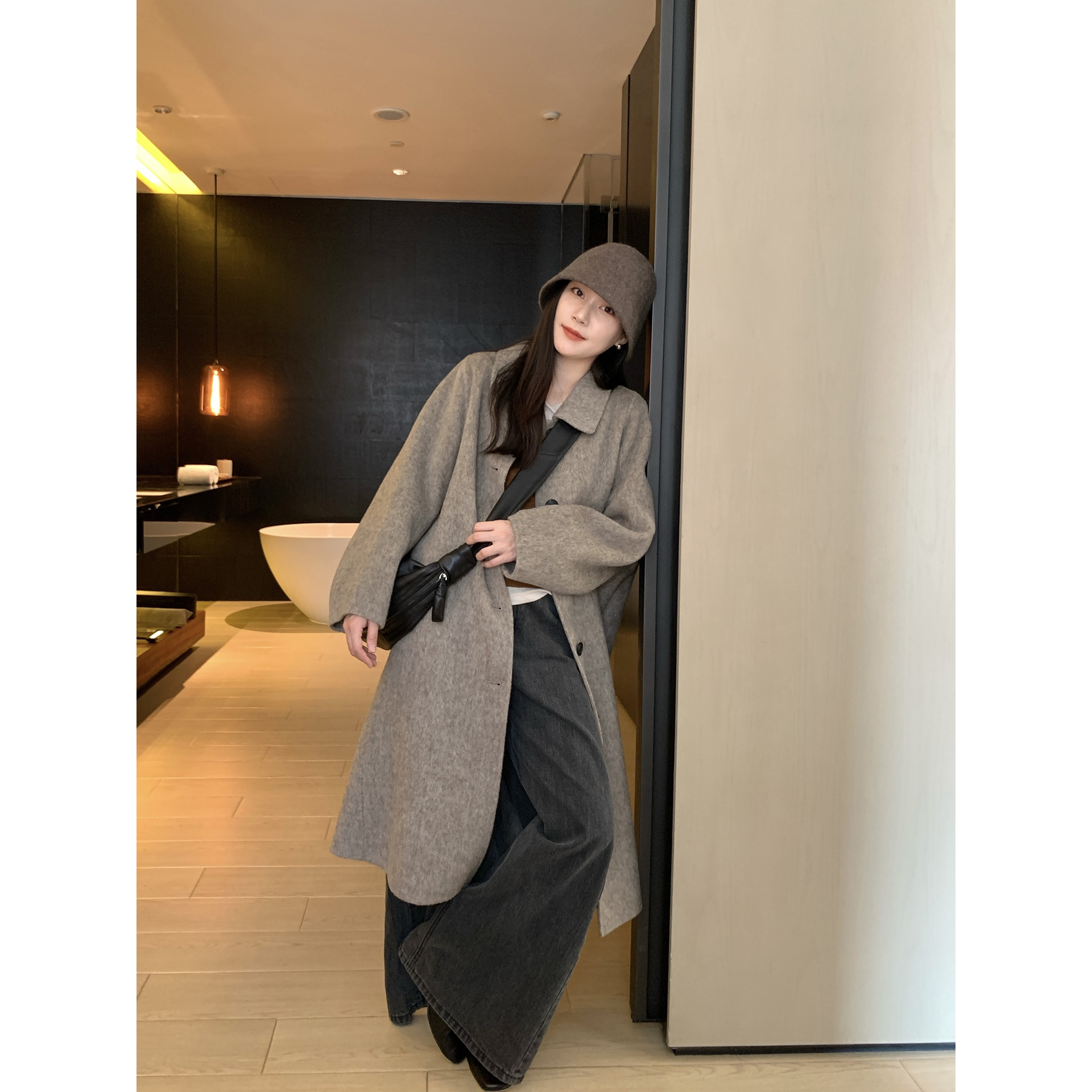 爵莱菲大码茧型中长款双面羊绒大衣女高级感2025新款毛呢外套胖mm