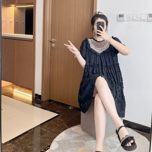胖mm 显瘦方领大码 a字连衣裙微胖女生遮肚子设计感2023新款 夏季